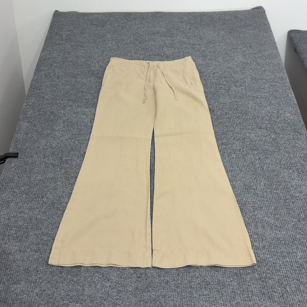 French Connection Pants Women 6 Tan Linen Wide Leg Drawstring Casual Boho Summer